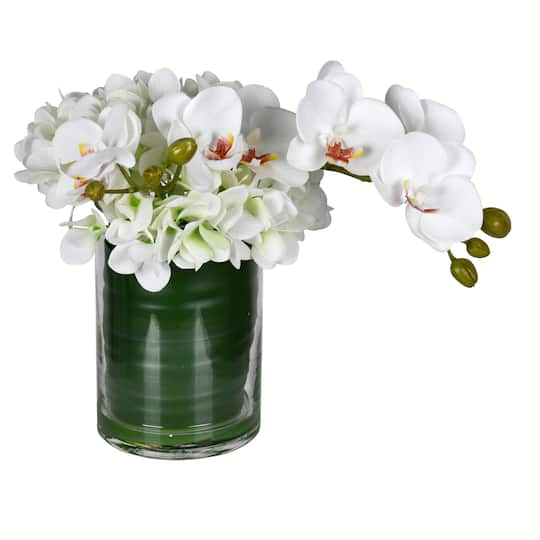 11&#x22; White Orchid Arrangement In Glass Pot